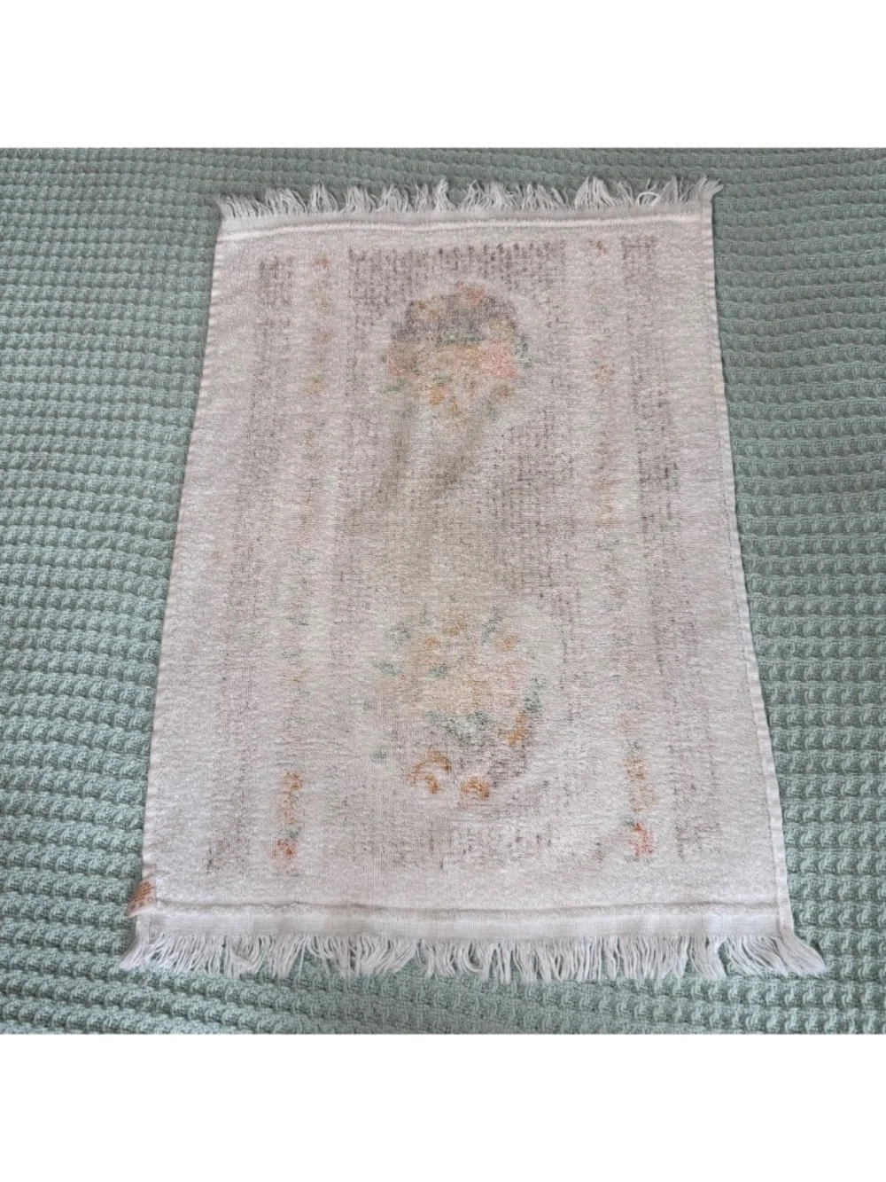 Vintage Cannon Kitchen Hand Towel Fringe Mushroom Fruit Brown Orange Gold 70s